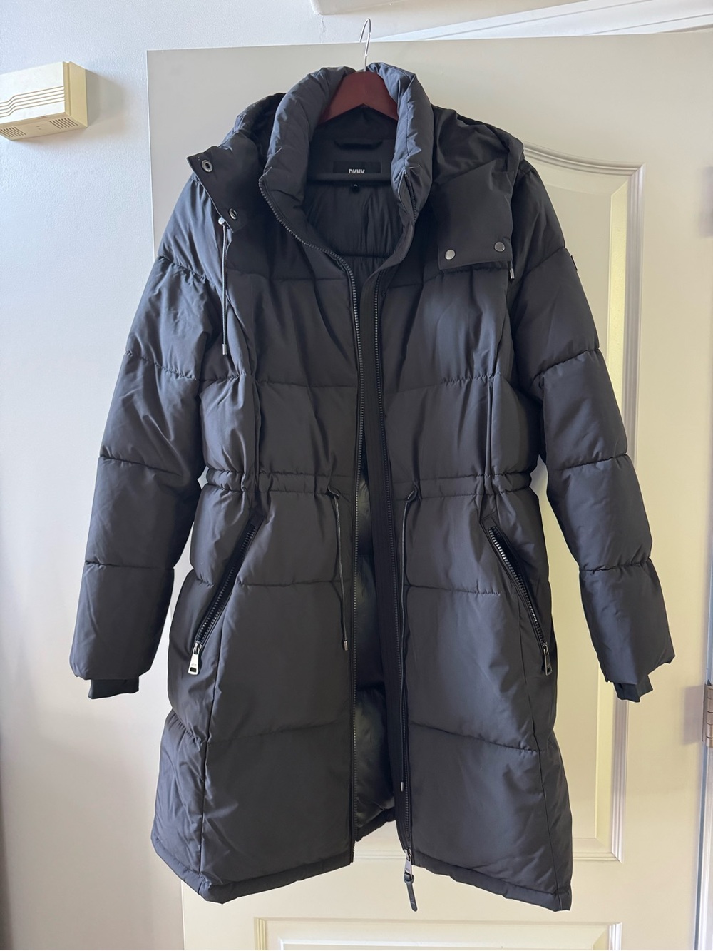 DKNY Women's Black Puffer Coat with Hood